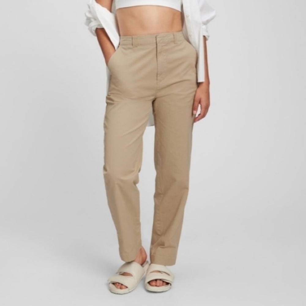 Gap Straight Up Khakis Tan Straight Tapered Leg High Rise Stretch Cropped Size 6